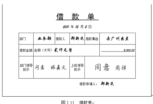 其中郑新民填写的借款单,如图1.11所示.