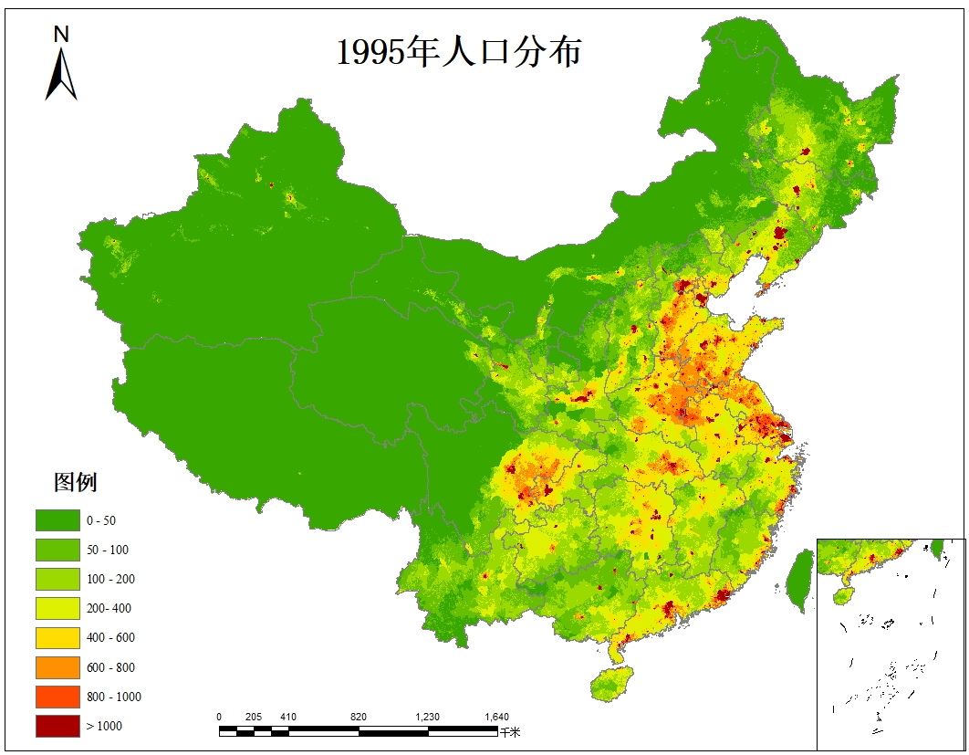 中国人口空间分布数据集栅格19902015