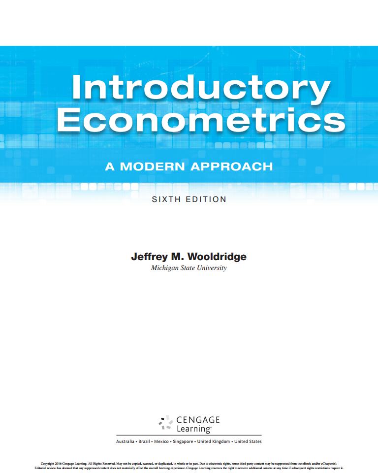 首发-Introductory Econometrics A Modern Approach 6th By Jeffrey M ...