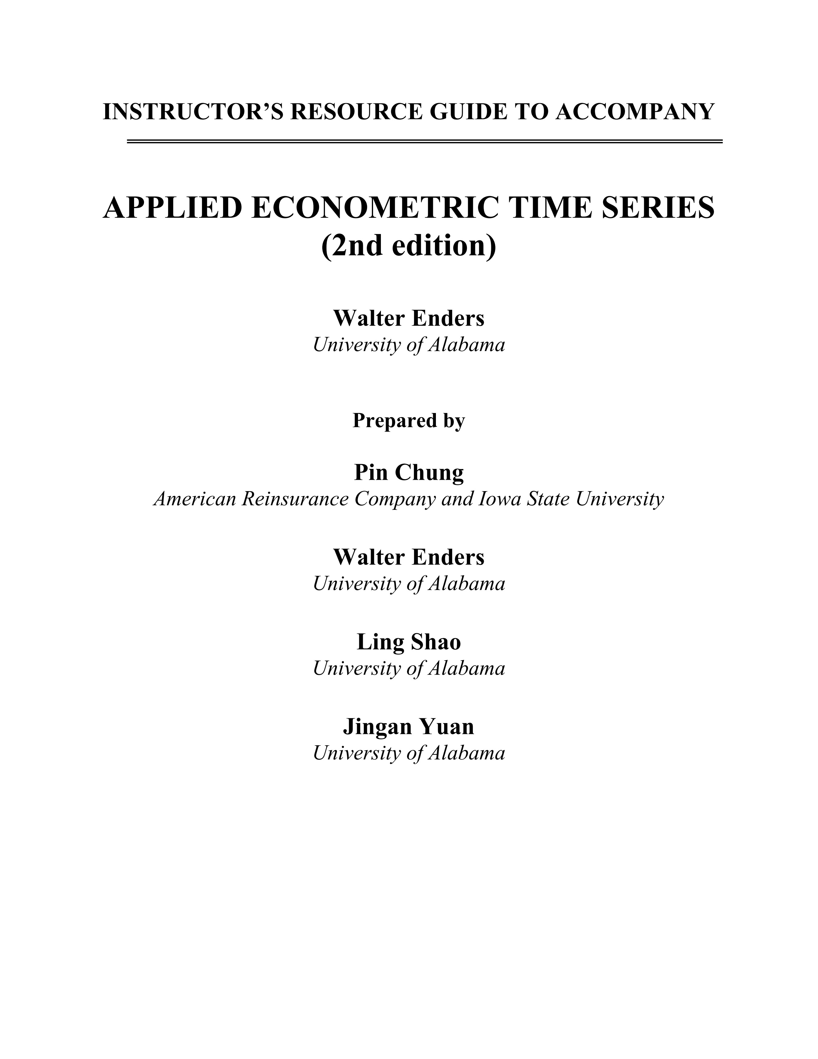 Solution Manual For《Applied Econometric Time Series》 - 计量经济