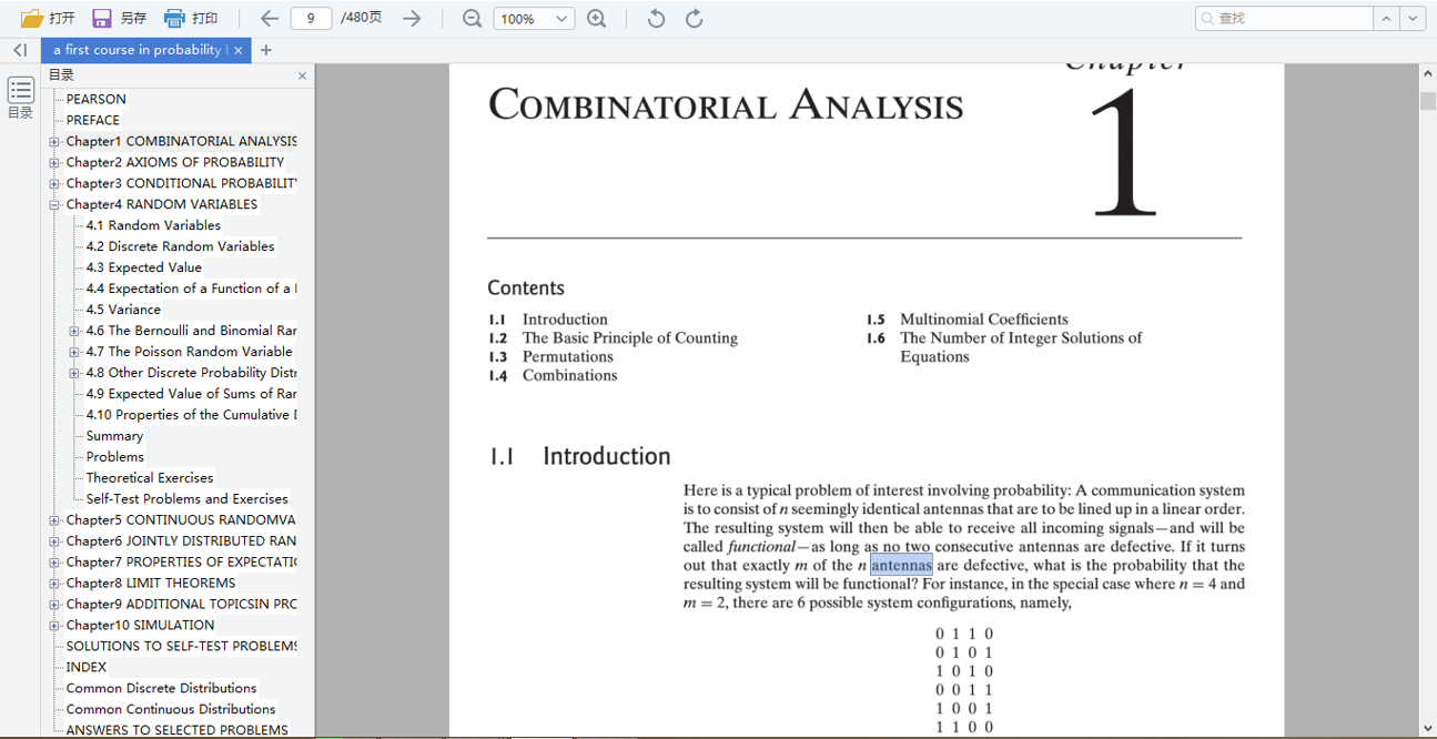 a first course in probability by Sheldon ross 9ed pdf 可编辑pdf！带目录