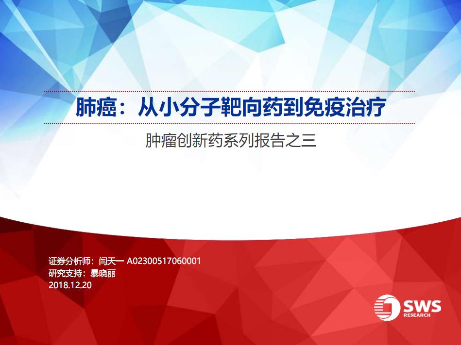 申萬宏源腫瘤創新藥系列報告之三肺癌從小分子靶向藥到免疫治療