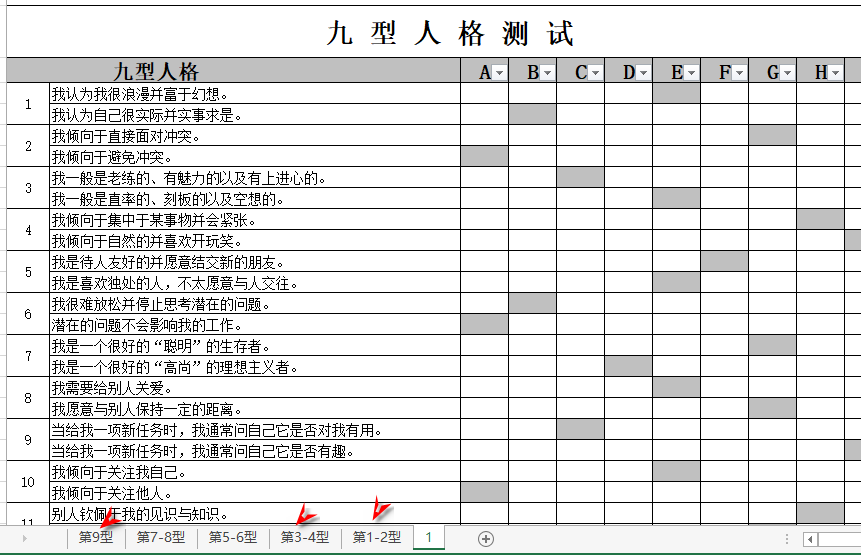 九型人格全面解讀培訓excel九型人格測試144題可直接得出結果