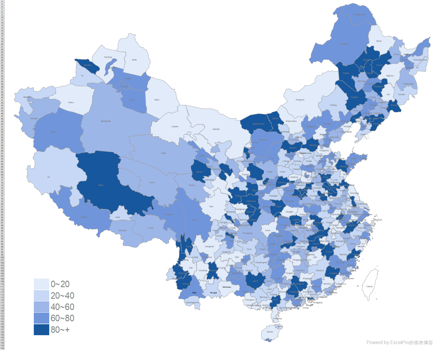中国地级市的全国地图可画热力图