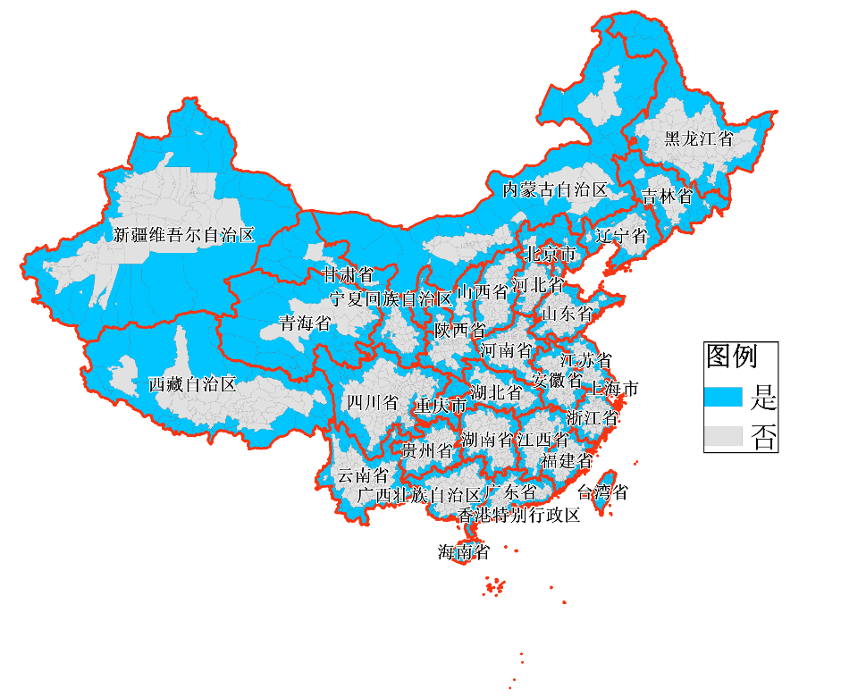 在中国省边界线上的区县数据